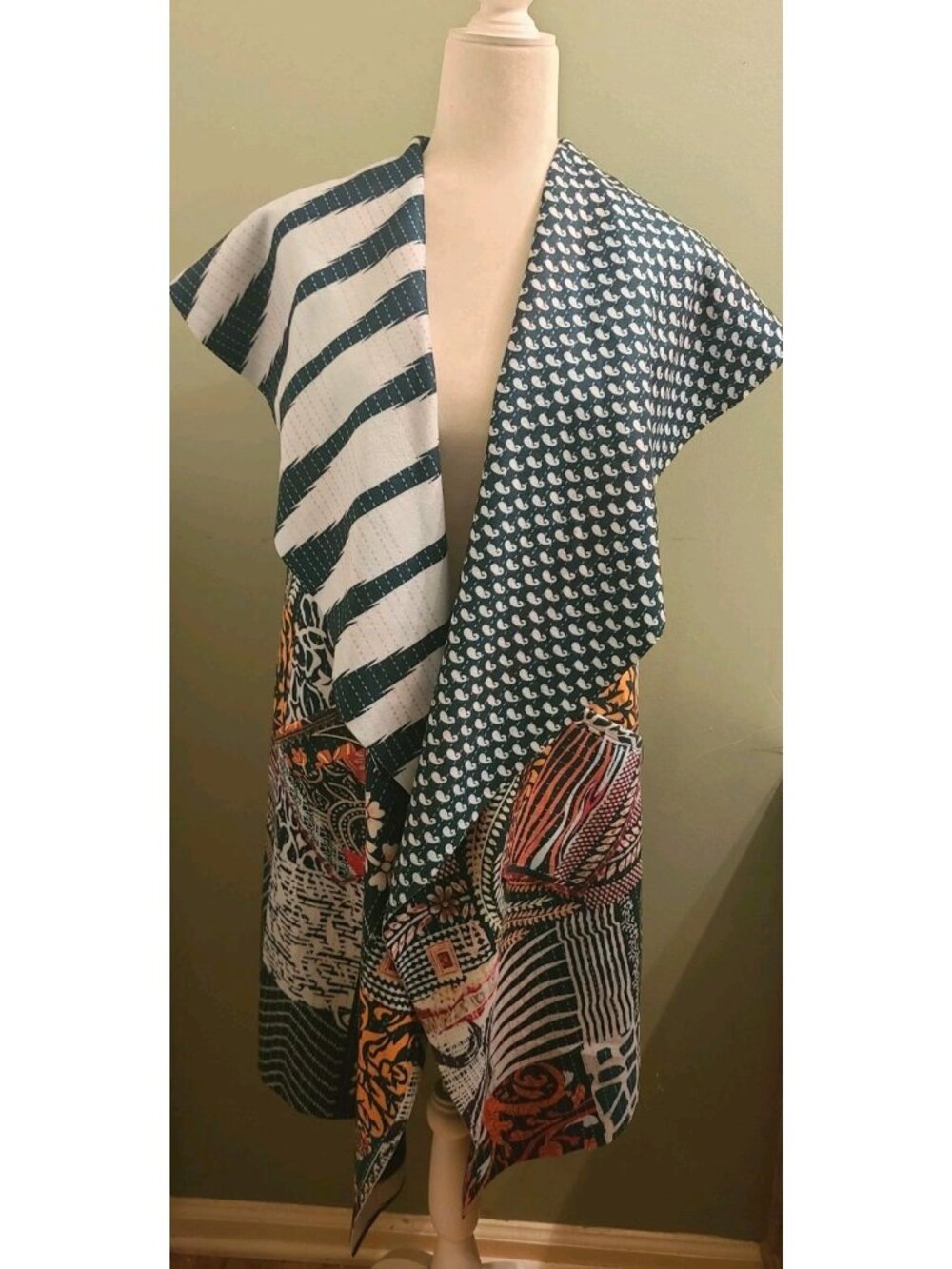 New Misslook Foldover Boho Floral Vest Long Multicolor Women's Small Gypsy